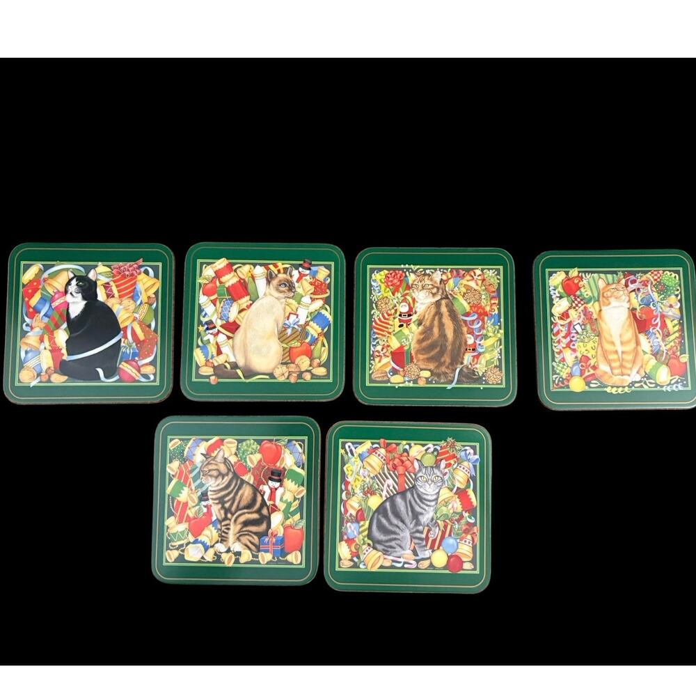 Pimpernel Set of 6 Coasters Cats Kitties Christmas In Box Snowman Made England